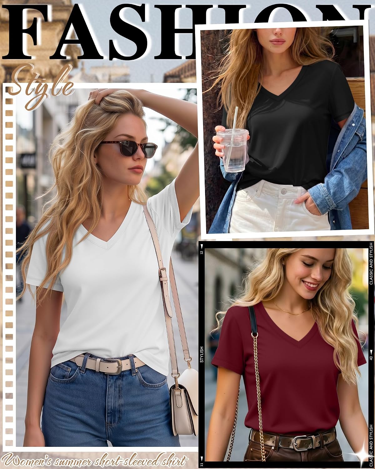 Locoowai 4 Pack Women's V Neck T-Shirts Short Sleeve Loose Fit Tops Casual Plain Basic Tee 2026 Summer Trendy Shirts