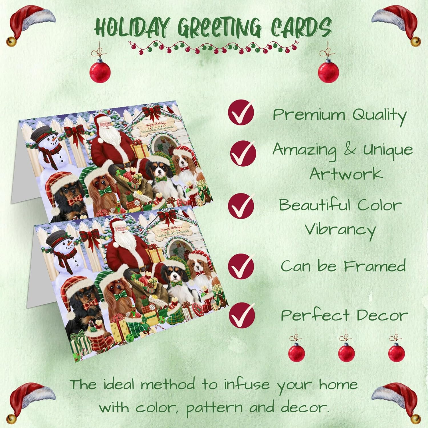 Christmas House Gathering Cavalier King Charles Spaniels Dog Note Cards - Adorable Pets Invitation Cards with Envelopes - Pet Artwork Christmas Note Cards GCD58361 (10 Greeting Cards)