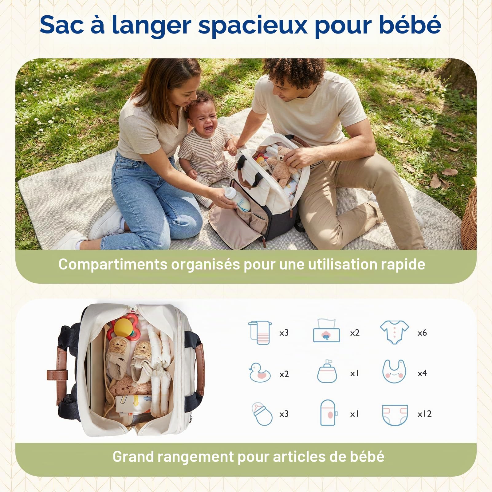 mommore Sac a Langer Bebe Grande Capacité – Inclut un Matelas à Langer, Sac pour Bébé Robuste avec Attaches pour Poussette, Sac à Dos à Langer de Voyage Imperméable pour Les Parents, Noir