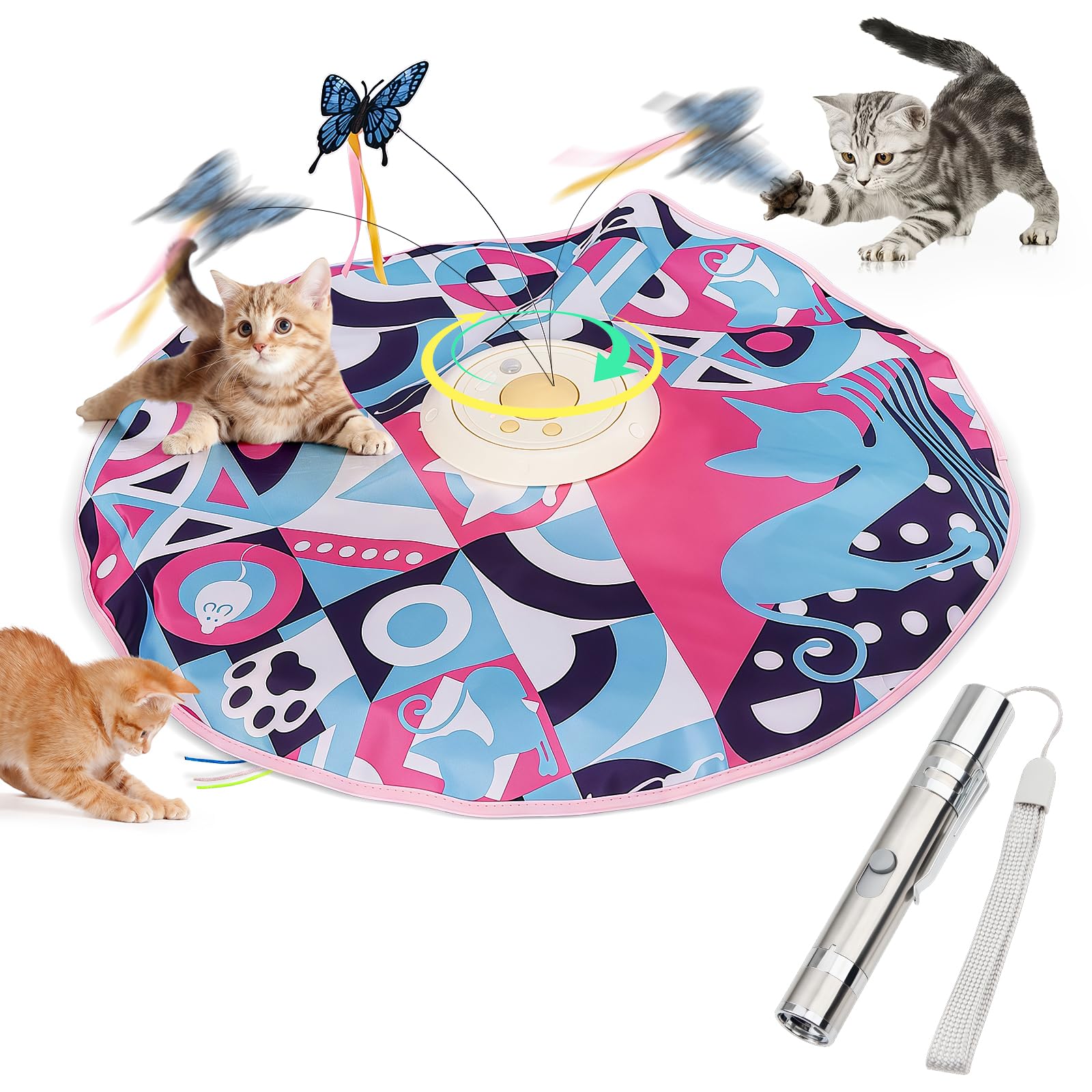 Juguete de Gato Interactivo con Bolígrafo Puntero con Luz para Gatos, Eléctrico Inteligente Ejercicio Juguete con Mariposa Revoloteando, Juegos para Gato de Caza para Gatitos Interior