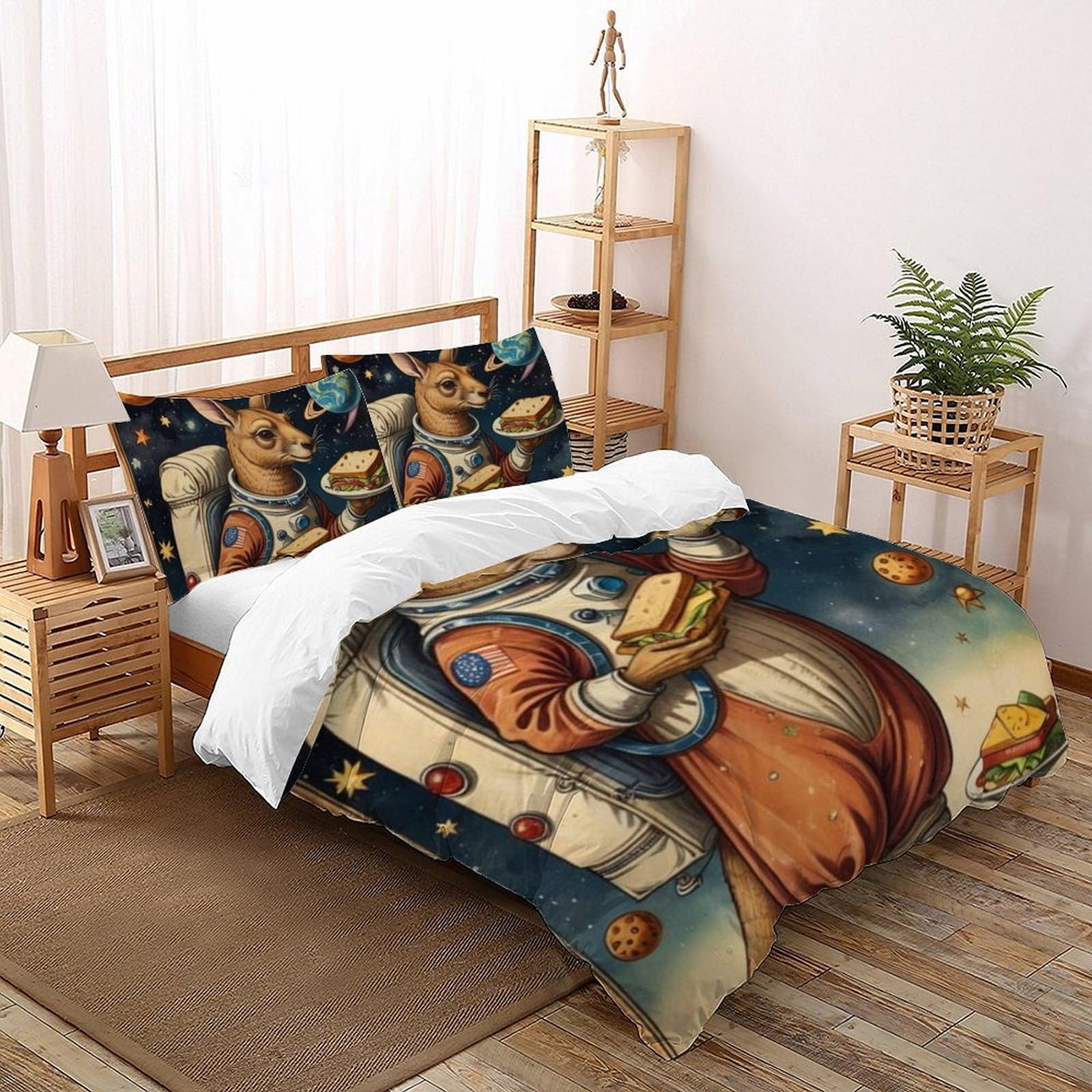 Housse de couette double motif animaux 200x200 anti-plis pour lit ado