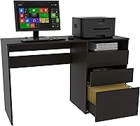 Vista 4 de Louisiana - Escritorio para computadora, con tres cajones, color negro wengué para oficina