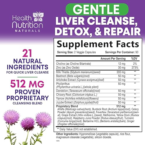 Miniatura 2 de Fórmula suave de desintoxicación y reparación de limpieza hepática - Suplemento avanzado de apoyo hepático con cardo mariano de silimarina, raíz de