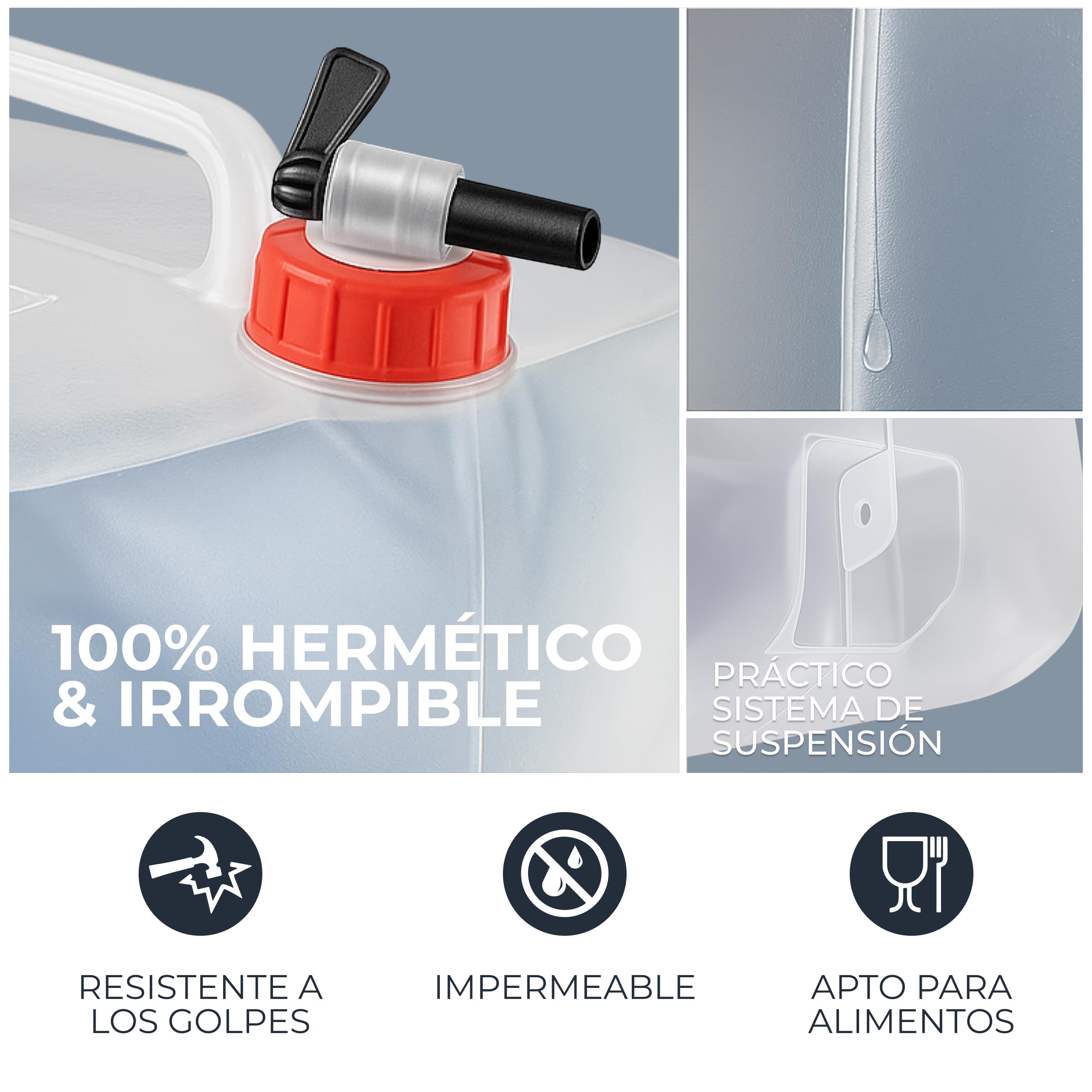 4 bidones de agua de 10 l, plegables, con práctico grifo de vertido y asa, con tapa de rosca, 100% hermético, bidón de agua para camping, exteriores, etc. Bidón de agua plegable