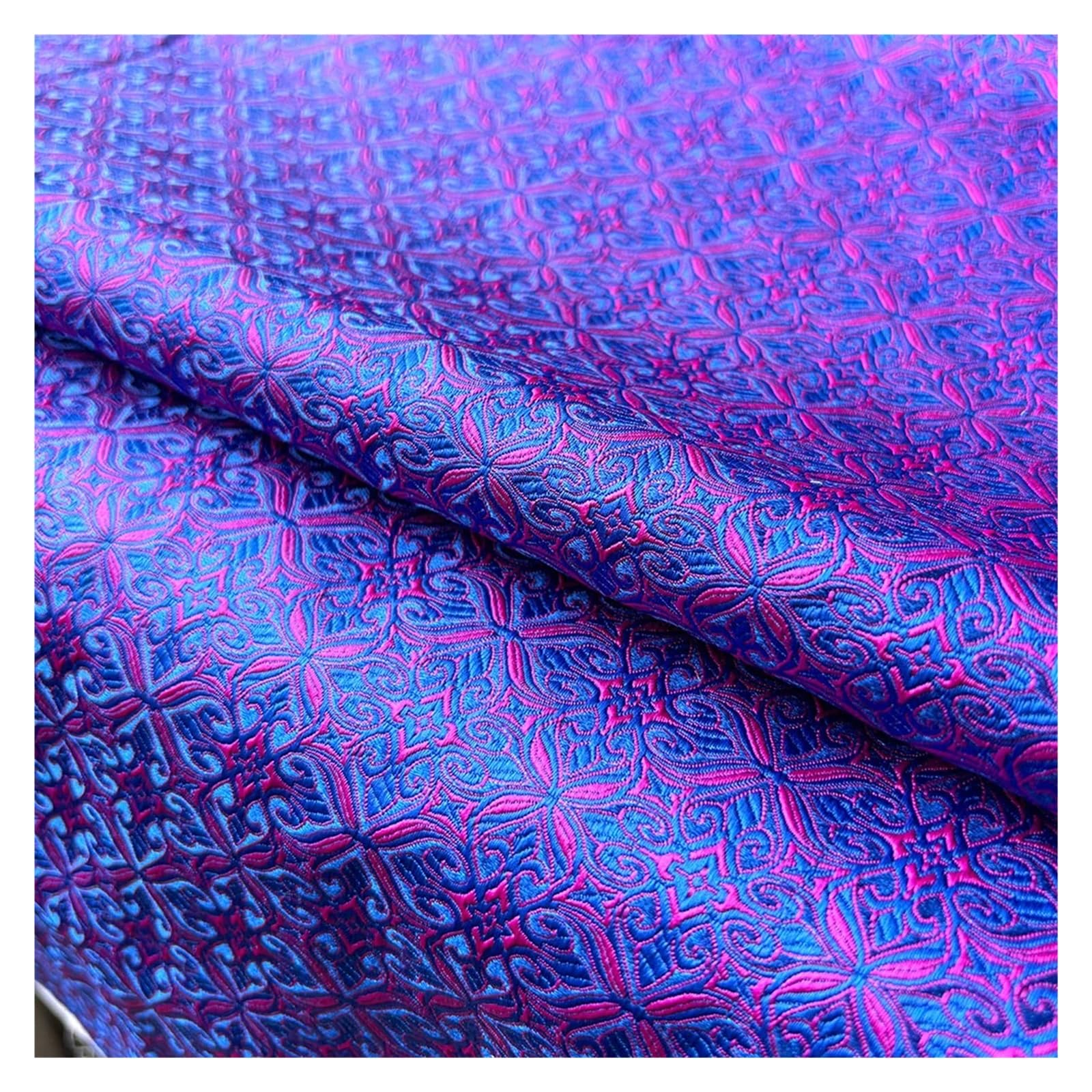 Satin Fabric Silk Satin Brocade Jacquard Fabric Vintage Floral Vein for Craft(Purple)