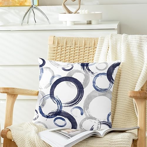 Miniatura 10 de CaliTime Juego de 2 fundas de almohada decorativas con estampado de círculos geométricos de tinta y lavado, para sofá, cama, decoración de casa