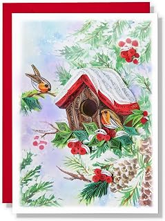 Couple Of Bird Quilling Card, Christmas Card, Merry Xmas Religious Greeting Card, Artful Quilled Card for Holiday, New Year, Mom, Dad, Grandma, Friend, Boss (Couple Of Bird)