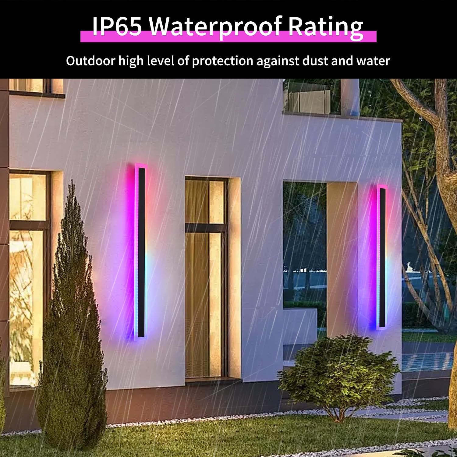 2-Pack 40in Long Outdoor Modern LED Wall Light, IP65 Waterproof Warm/RGB LED Wall Mount Lighting Fixture, Color Changing Long Outdoor Wall Light Dimmable Black Exterior Wall Sconce