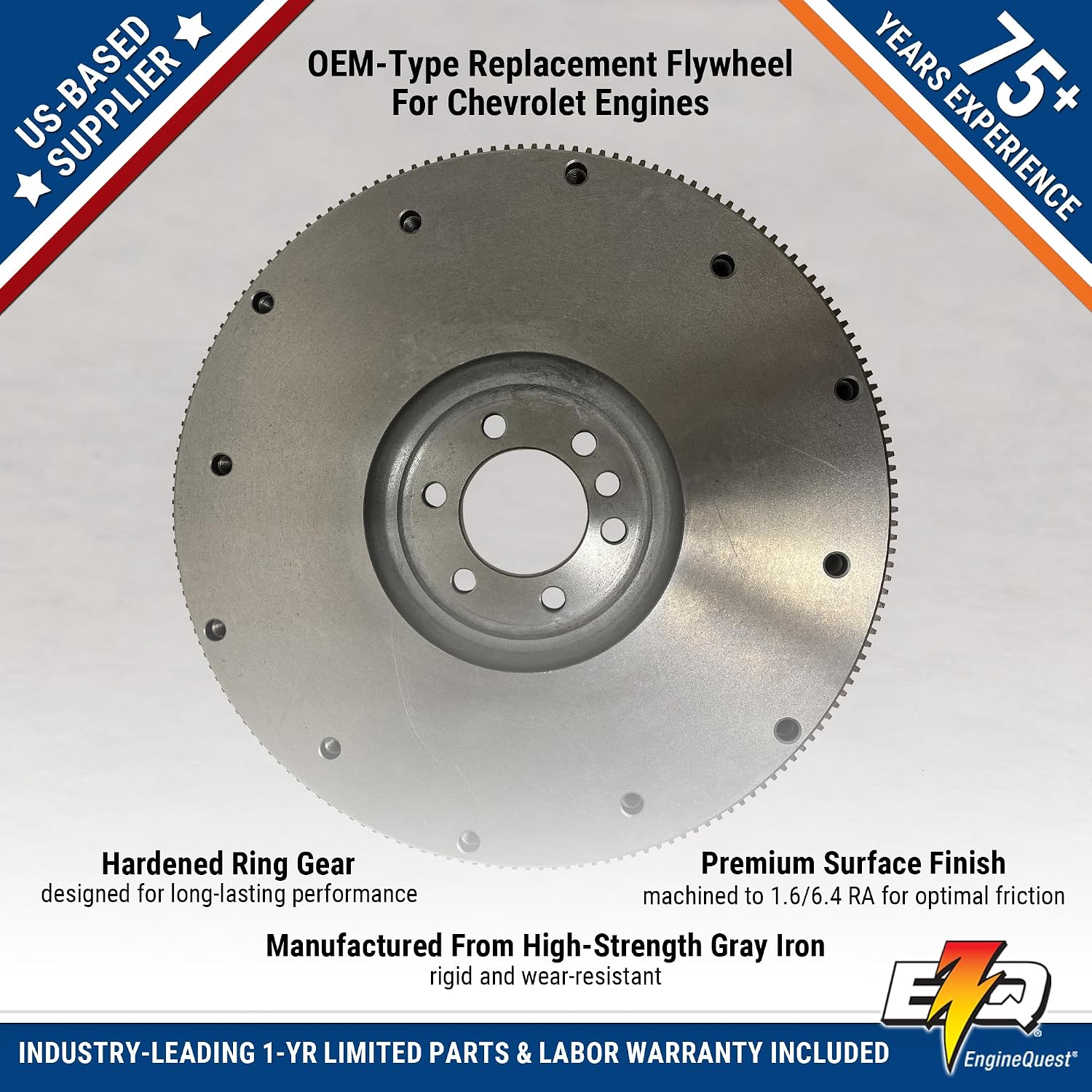EngineQuest V8 Flywheel 168-Tooth 14" 305 350 | Internal Balance | 2-Piece Rear Main Seal | 5.0L / 5.7L | Gray Iron | 1968–1985 | 3991469