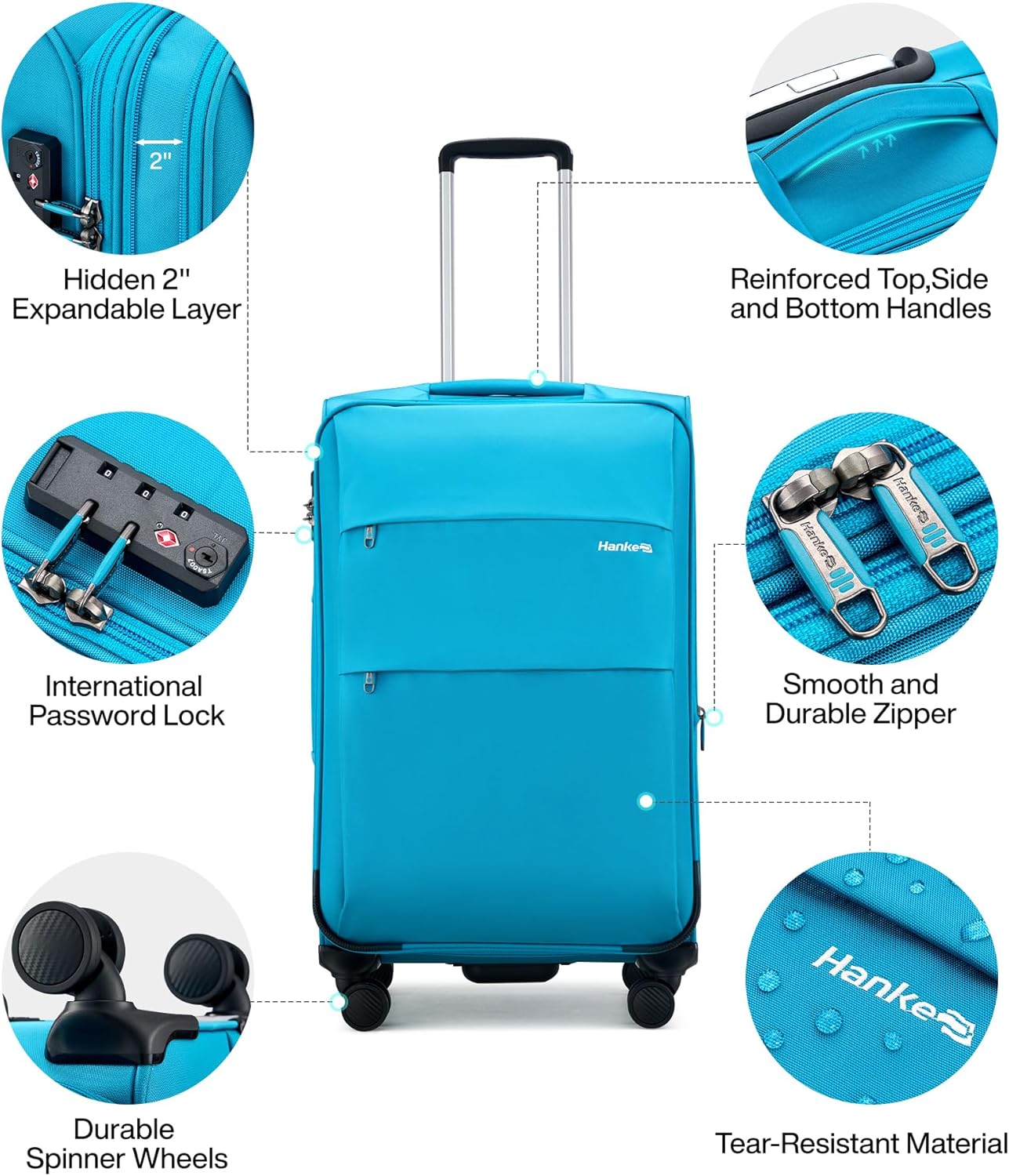 Hanke 28 Inch Luggage with Spinner Wheels Expandable Large Suitcase with Wheels Softside Check in Luggage Rolling Suitcase with Lock Lightweight Travel Luggage for Men and Women.(Caribbean Blue)