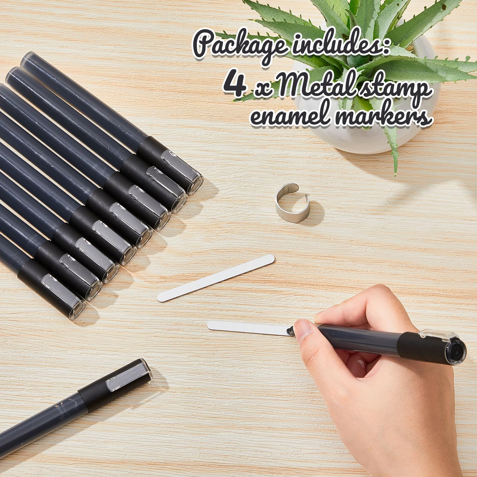 Marspark Emaliowane markery do stemplowania, czarny metalowy stempel, wodoodporna biżuteria, metalowe narzędzia do stemplowania, emalia, marker do grawerowania, DIY, biżuteria, tusz akrylowy (4 sztuki