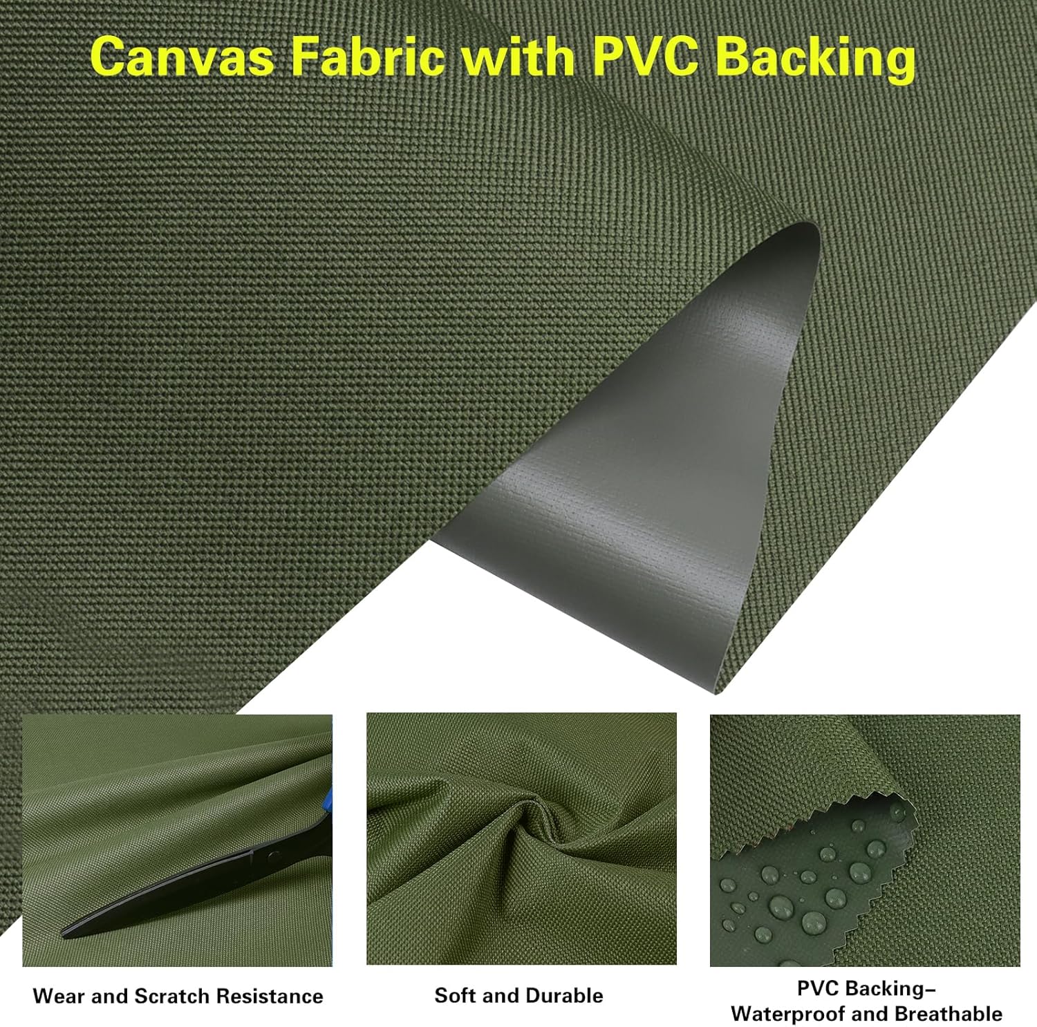 Waterproof Canvas Fabric 60"x36" PVC Coated Army Green Outdoor DIY Projects