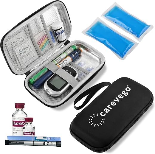 CareVego Orbit Insulin Cooler Travel Case with 2 Ice Packs | Keeps Cool 10-12 Hrs | Holds 2-4 Insulin Pens &amp; Vials | Porta...