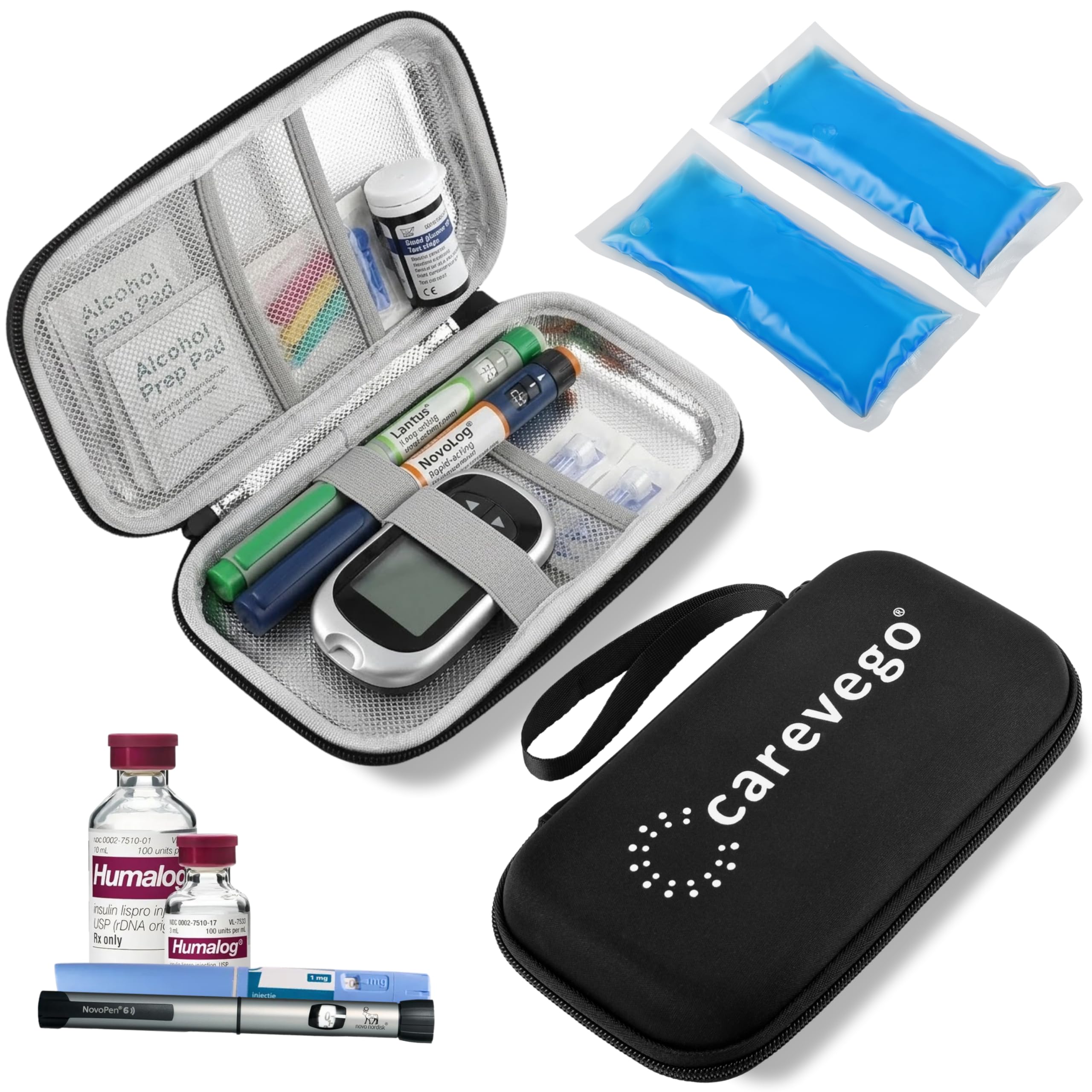 CareVego Orbit Insulin Cooler Travel Case with 2 Ice Packs | Keeps Cool 10-12 Hrs | Holds 2-4 Insulin Pens & Vials | Portable Medicine Cooling Bag for Diabetes | Insulated Injection Cold Storage Box for Travelling (2 Ice Packs)