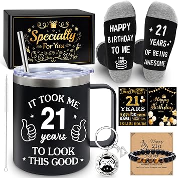 MOTONG 21st Birthday Gifts for Men - Unique Funny Gift Baskets for 21st Men, 7Pcs 21 Years Old Mens Birthday Gifts Ideas Keepsake, Presents for Son, Friend, Brother, Lover