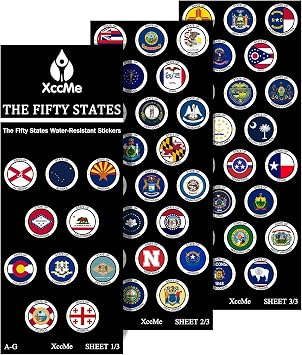50 States Travel Sticker Set,Outdoor Nature Adventure Hiking Inspiration Waterproof Stickers,Used for Water Bottles,Computers,Refrigerators,50 States Stickers of The USA