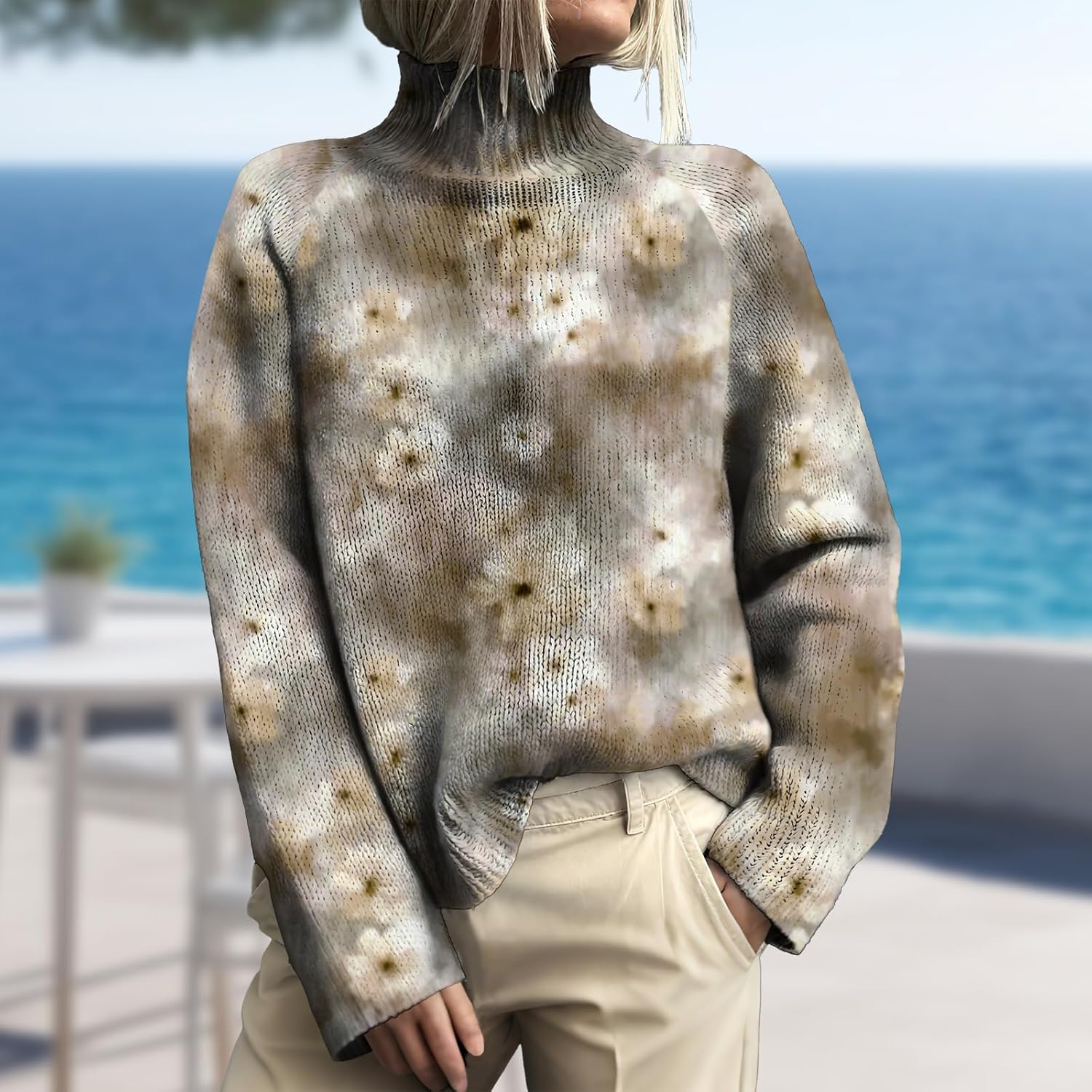 Womens Turtleneck Sweater Western Knitted Pullover Business Casual Fall Sweater Pullover Trendy Vacation Clothes - Image 2