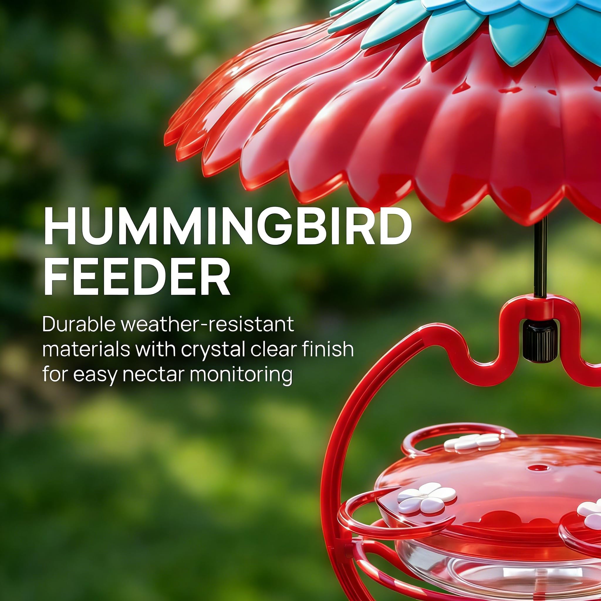 Beserie Mangiatoia in plastica per colibrì con copertura antipioggia, piccolo piattino da 269,3 g, mangiatoie per colibrì per esterni, 4 porte di alimentazione di protezione delle api, cupola da 27,9