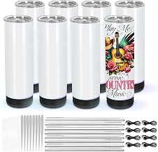 8 Pack 20Oz Music Speaker Tumbler, Sublimation Tumbler Blanks Skinny Straight, Double Wall Insulated Music Coffee Mug with Detachable LED Light, Speaker Cup(Black)
