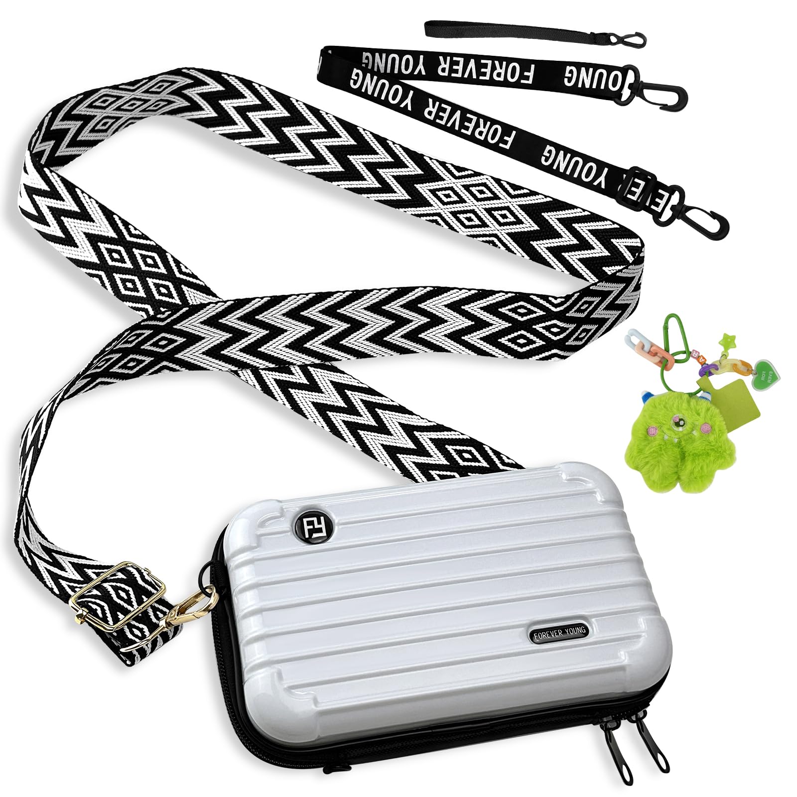 cersaty® 1 Stk Mini Koffer Tasche, 17×10×5cm Crossbody Umhängetasche für Reisen, Party, Outdoor Sport mit 1 Schulterriemen 1 Kleiner Monster Schlüsselanhänger