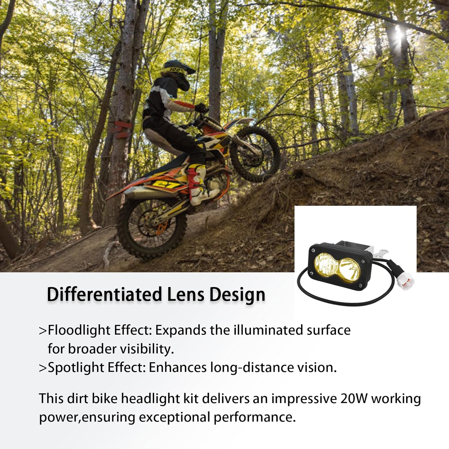 Headlight Kit with Mount Bracket Compatible for SurRon Segway X260, Yellow Floodlight dirt bike headlight kit, Sur-ron Accessories (Yellow Light)