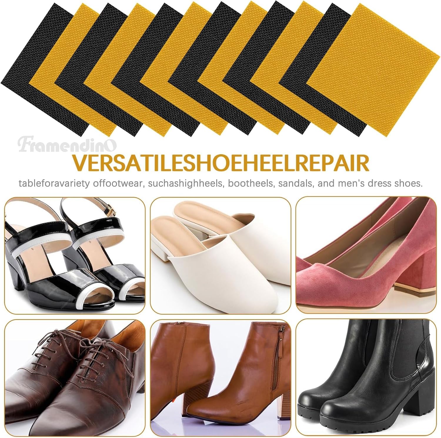 Framendino, 12 Pack Boot Heel Replacement Tips Shoe Heel Repair Rubber Pads Tread Pad Non Slip Heels Protectors
