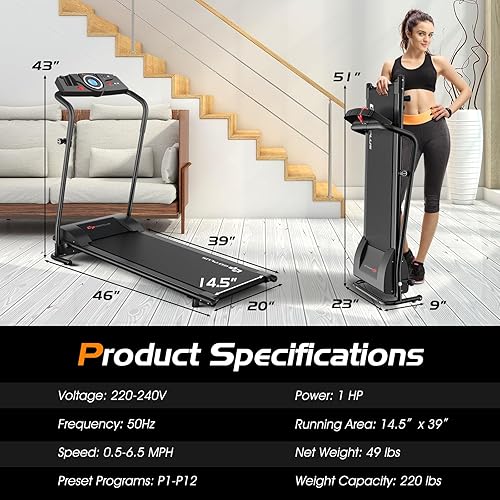 Miniatura 7 de Goplus - Máquina de correr eléctrica plegable para caminar y correr, bajo nivel de ruido, ahorro de espacio con pantalla