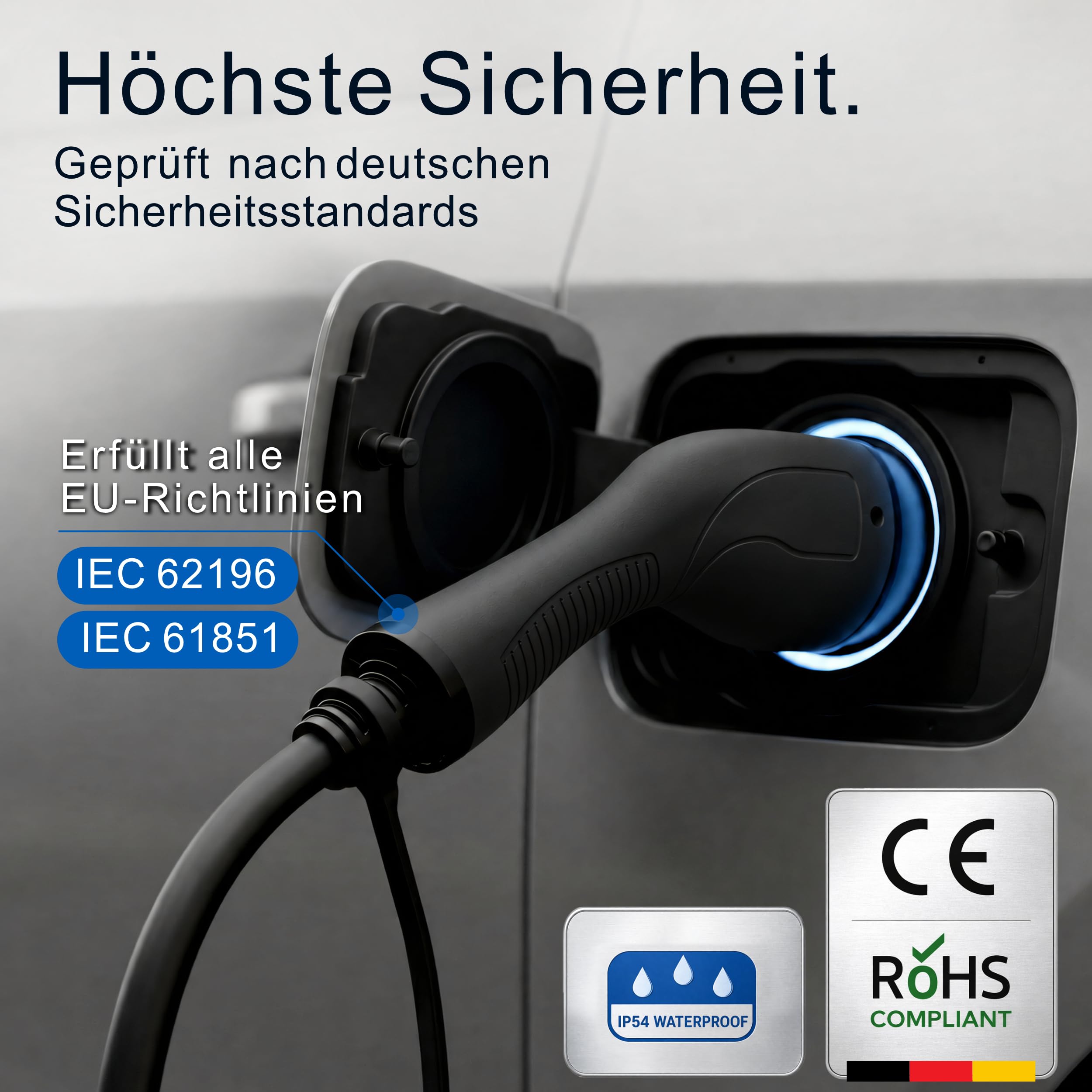 Cable de carga en espiral tipo 2, 11 kW, 5 m, 16 A, para coche eléctrico e híbrido, incluye bolsa de cables, cable en espiral de 3 fases para EV PHEV • Ahorro de espacio, adecuado para todos los