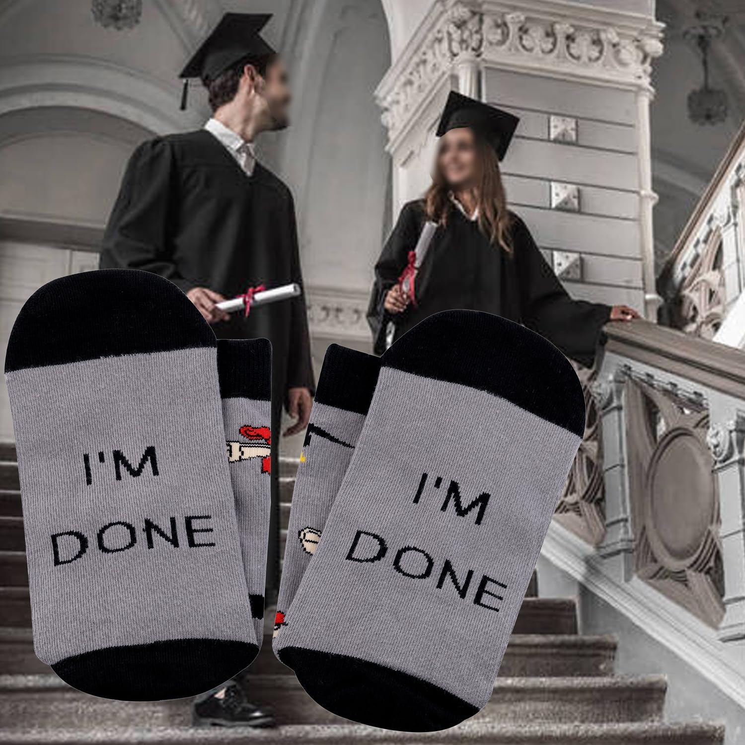 PXTIDY Graduation Gift Socks for Graduates I’m Done Graduation Crew Socks Class of 2024 Congrats Gift - Image 2