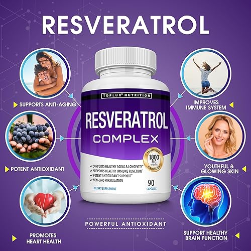 Miniatura 2 de Suplemento de resveratrol 1800 mg Complejo antioxidante - Píldoras naturales altamente potentes de trans-resveratrol para el envejecimiento