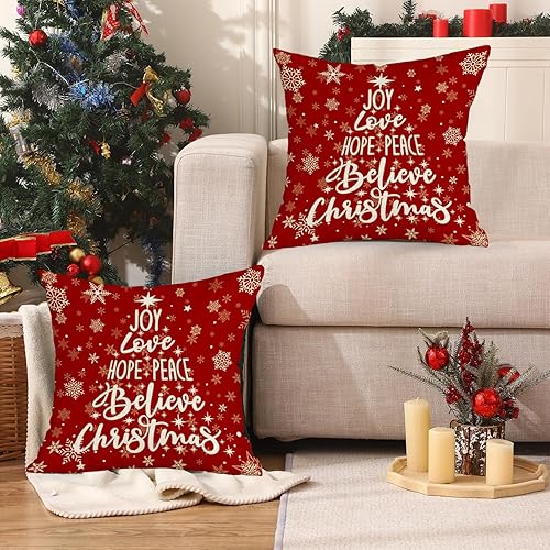 Miniatura 4 de RABUSOFA Red Believe - Fundas de almohada navideñas de 18 x 18 pulgadas, fundas de almohada decorativas de Navidad, fundas de cojín de Navidad con