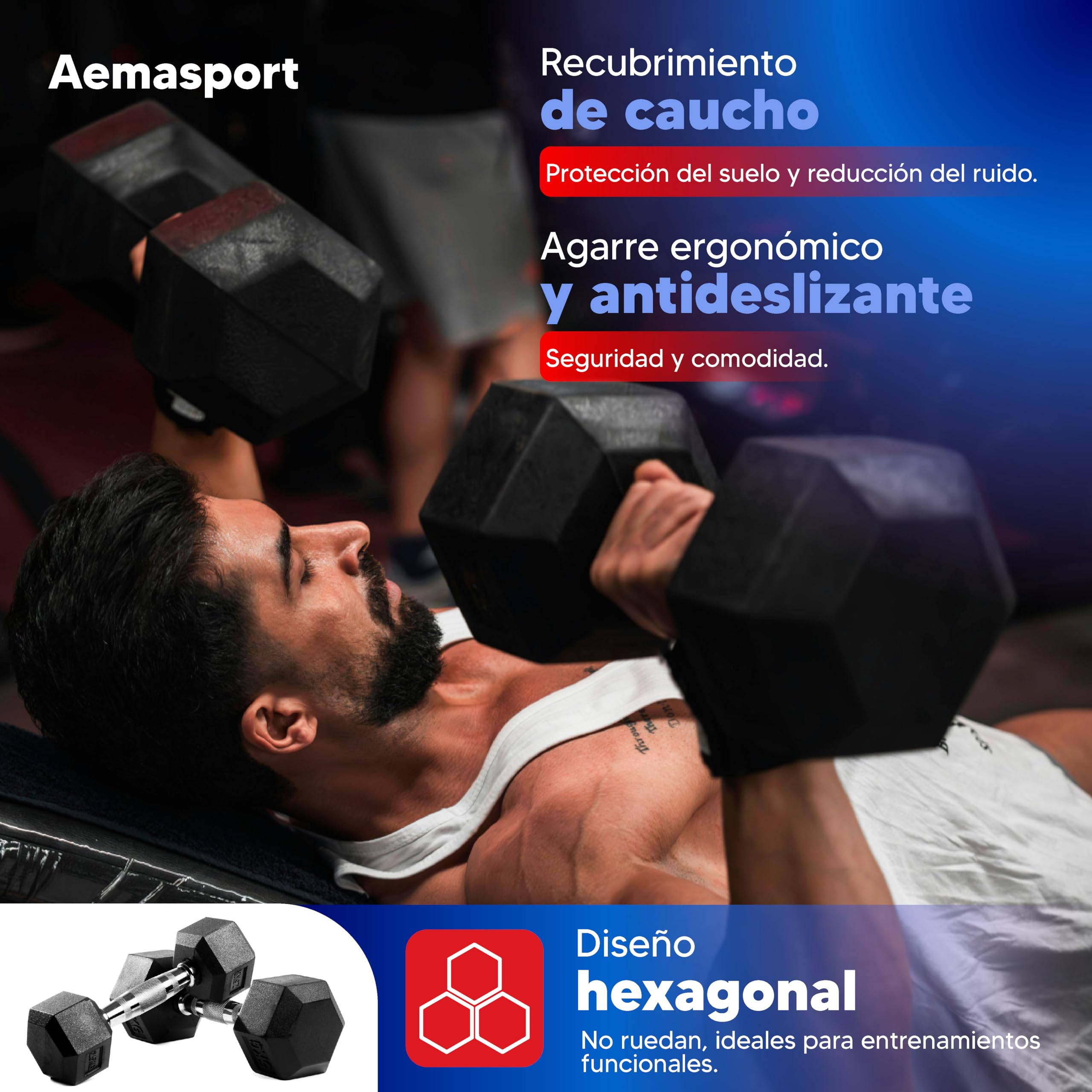 Mancuernas Hexagonales por Pares de 1kg hasta 50kg - Pesas y Mancuernas Antideslizantes - Mancuernas para Entrenamiento en Casa y Gimnasio. Set de 2 unidades del mismo peso