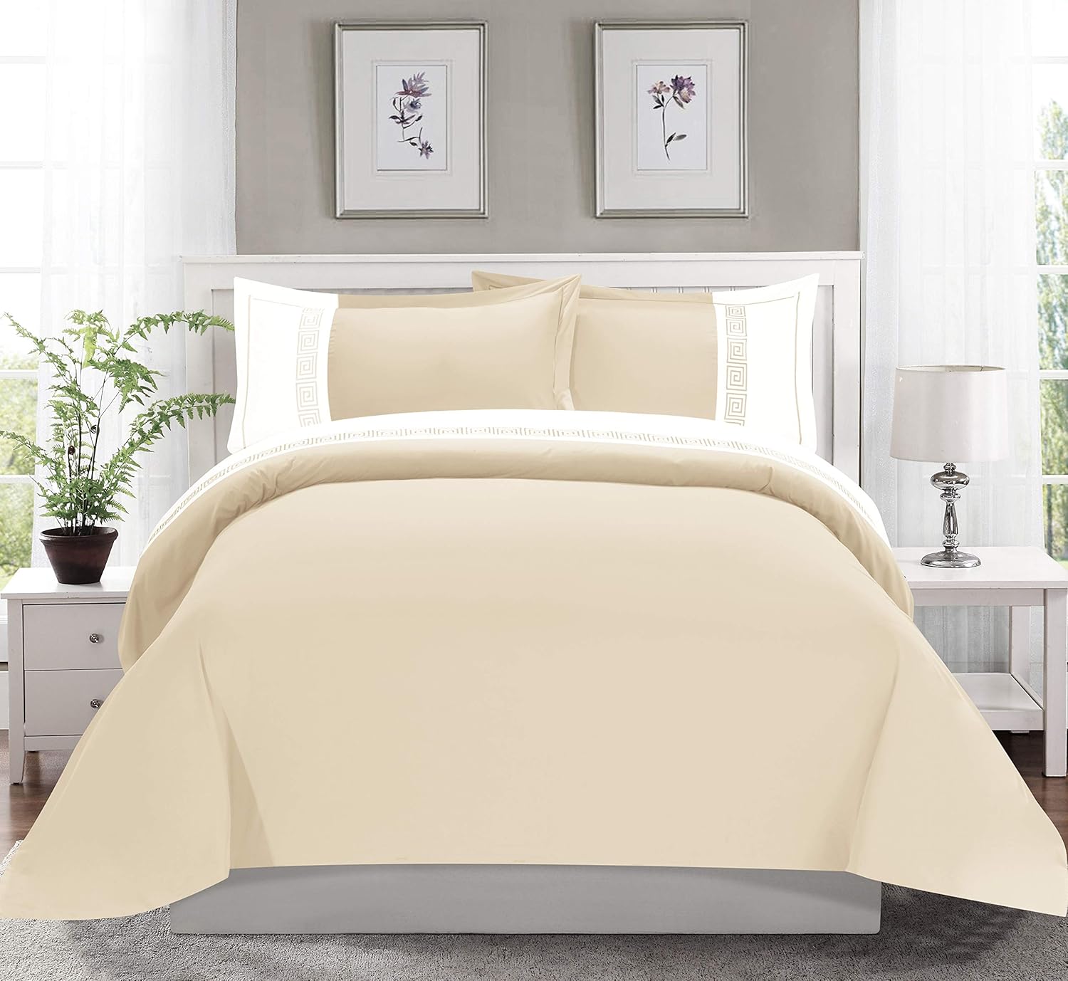 Elegant Comfort Luxury Super-Soft Coziest 1500 Thread Count3-Piece Greek Embroidered Duvet Cover Set, (Insert Comforter Protector) Wrinkle-Free, Full/Queen, Navy Blue/White