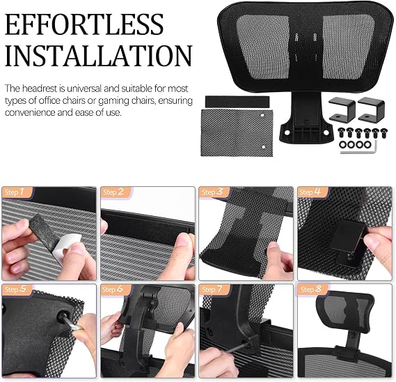 Office Chair Mesh Headrest Attachment Universal, Chair Head Support Cushion Adjustable & Detachable Chair Pillow Ergonomic Headrest Neck Support for Office Chair (Chair Not Included)