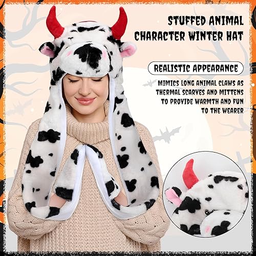 Miniatura 4 de Liliful 4 piezas de peluche novedoso sombrero de animal para niños, sombrero de orejas de dibujos animados 3 en 1, gorro de invierno con capucha de