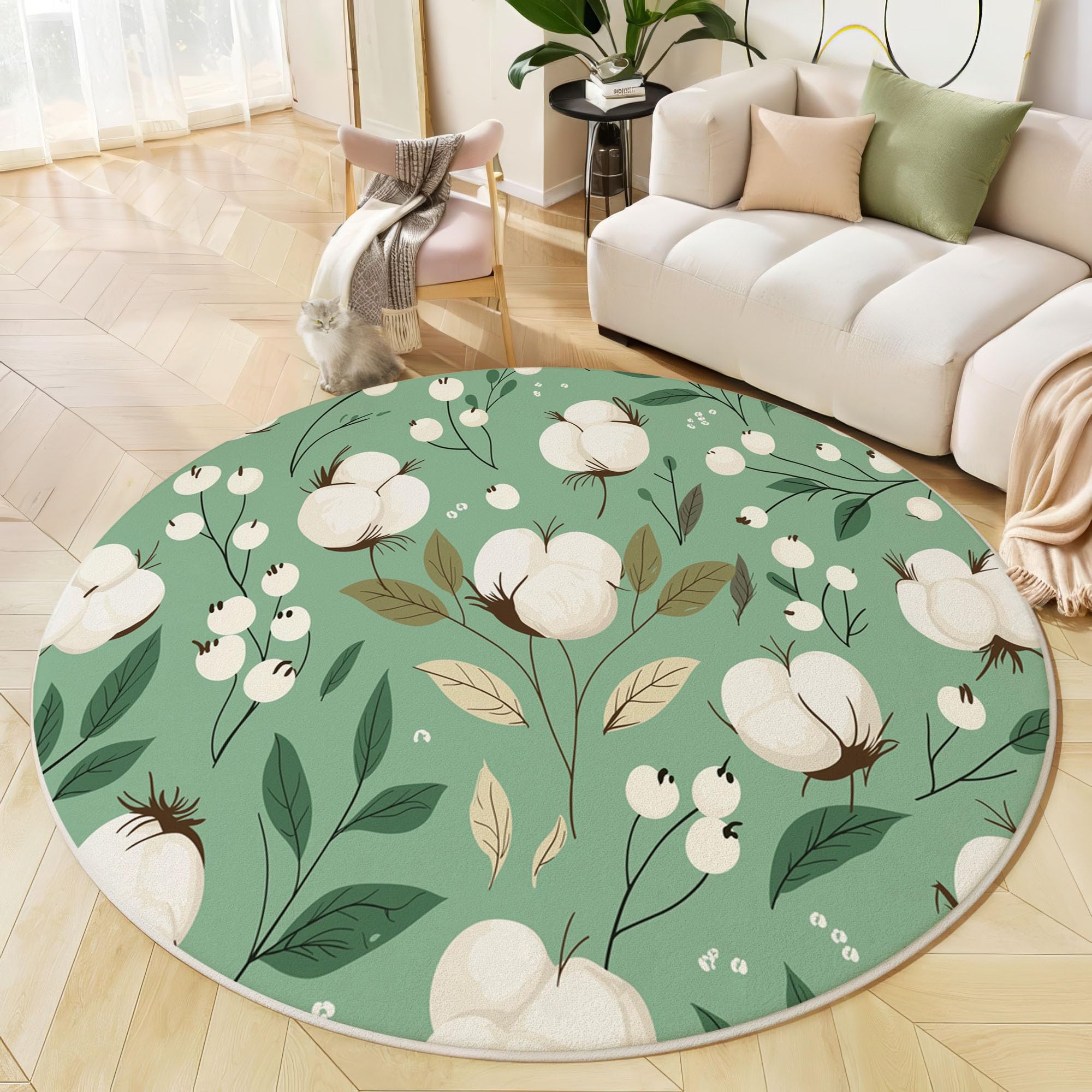 Alfombra Infantil Patrón de algodón Ilustraciones Minimalistas para habitación Infantil Alfombra de Lunares para bebé, habitación Juvenil,Verde Salvia,120cm