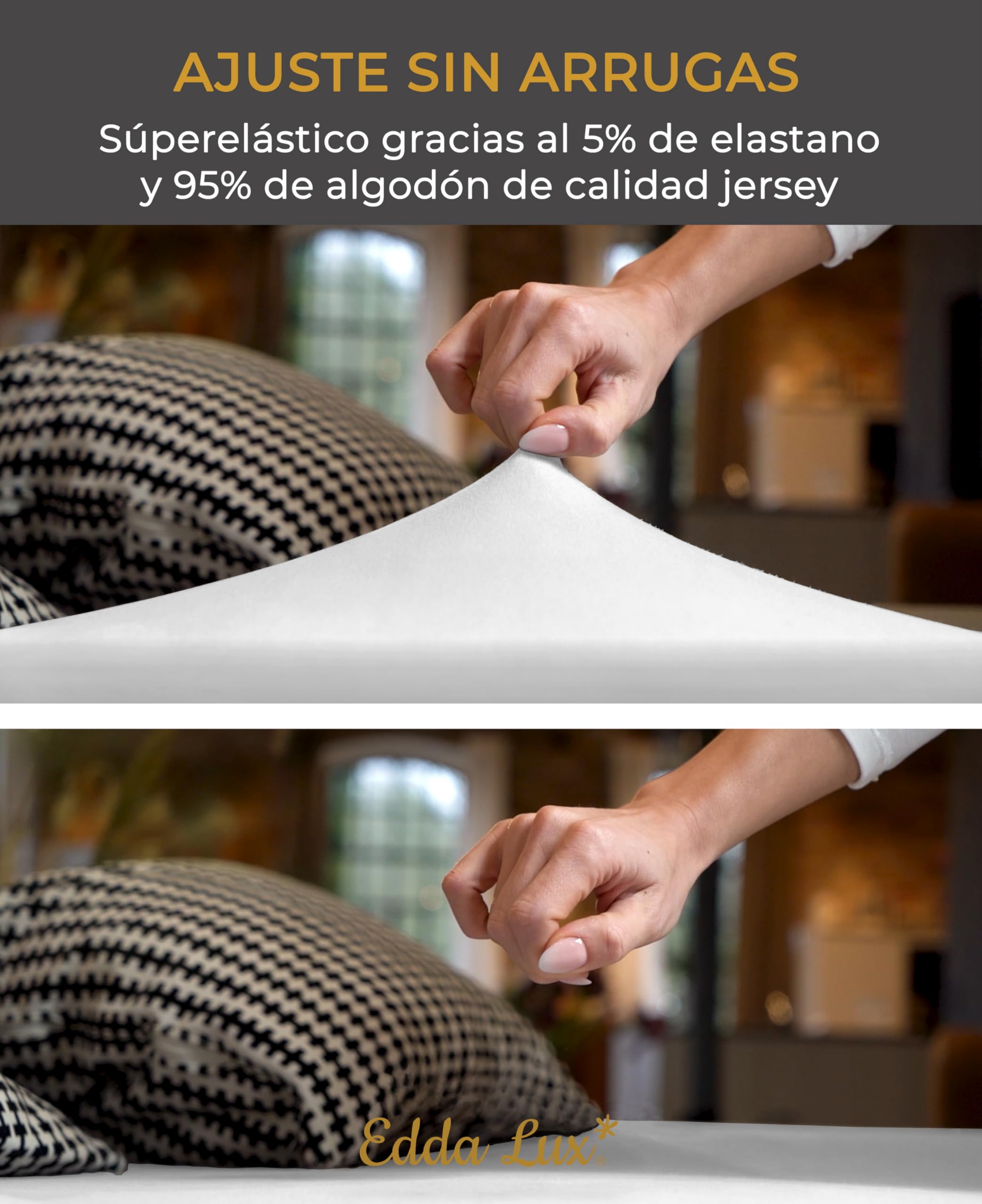 Edda Lux Sábana Bajera, para Camas de Agua y colchones de hasta 40 cm de Altura, 200x220, 200x240, 220x220, 220x240 cm, algodón 95% Elastano 5%, Jersey, Blanco