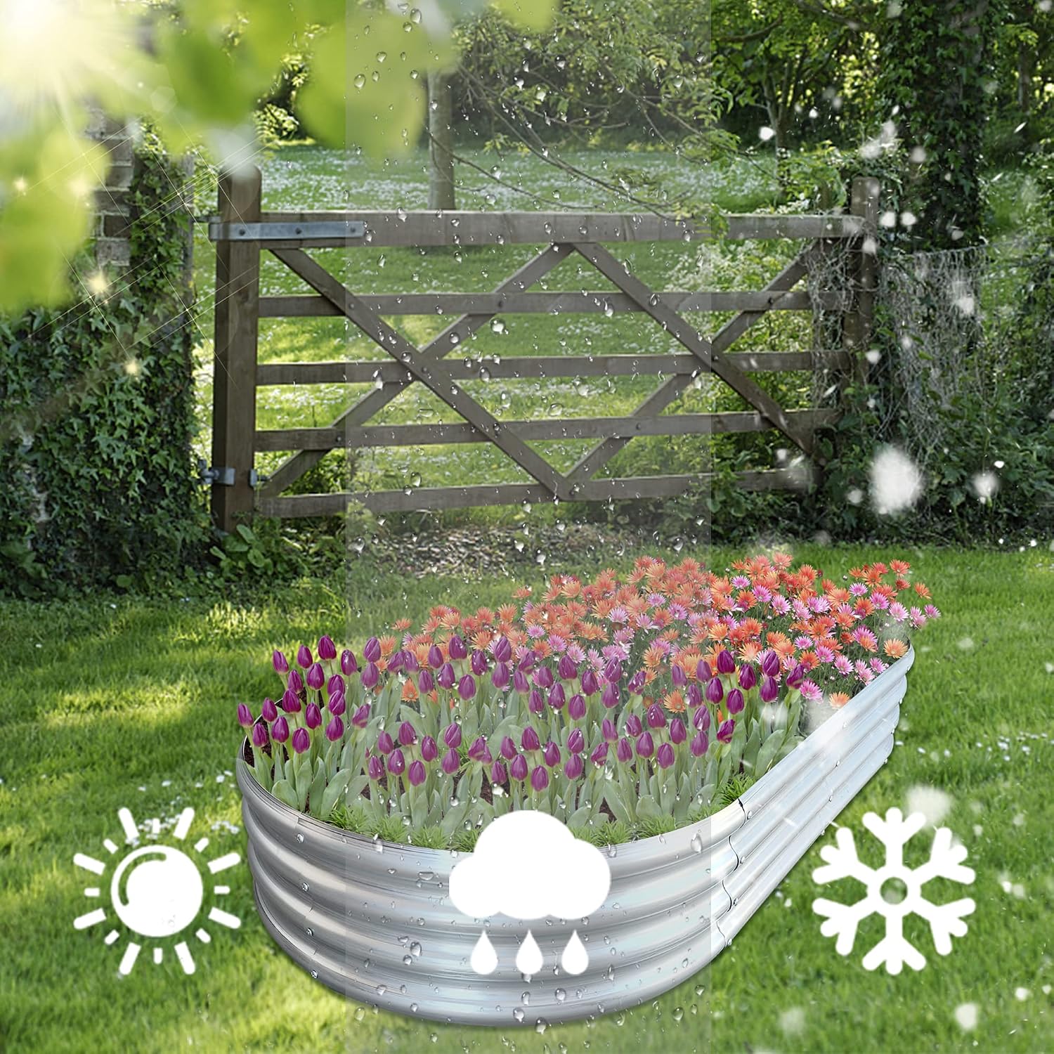 2PC Galvanized Raised Garden Bed 6×3×1Ft DIY Metal Planter Box for Flowers Vegetables Fruits Herbs Green Plants Outdoor Patio Backyards Greenhouses Easy Assembly Sliver