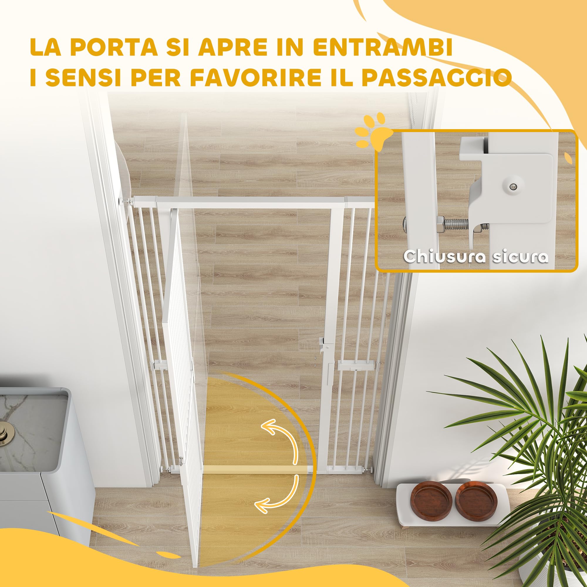 PawHut Cancelletto di Sicurezza per Cani Gatti 180cm, Estensibile 77-104 cm, Spazio 3.5cm, Bianco