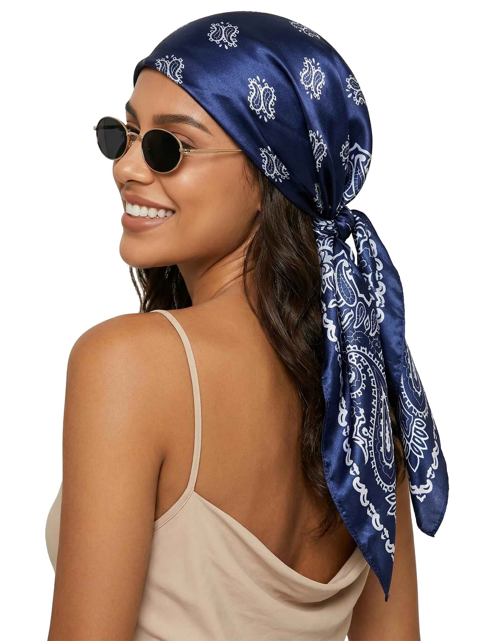CHUNG Women Square Scarf Wrap 35” Satin Headscarf Emulation Silk Large Hair Bandanas Neck Scarves Accessories Patterned