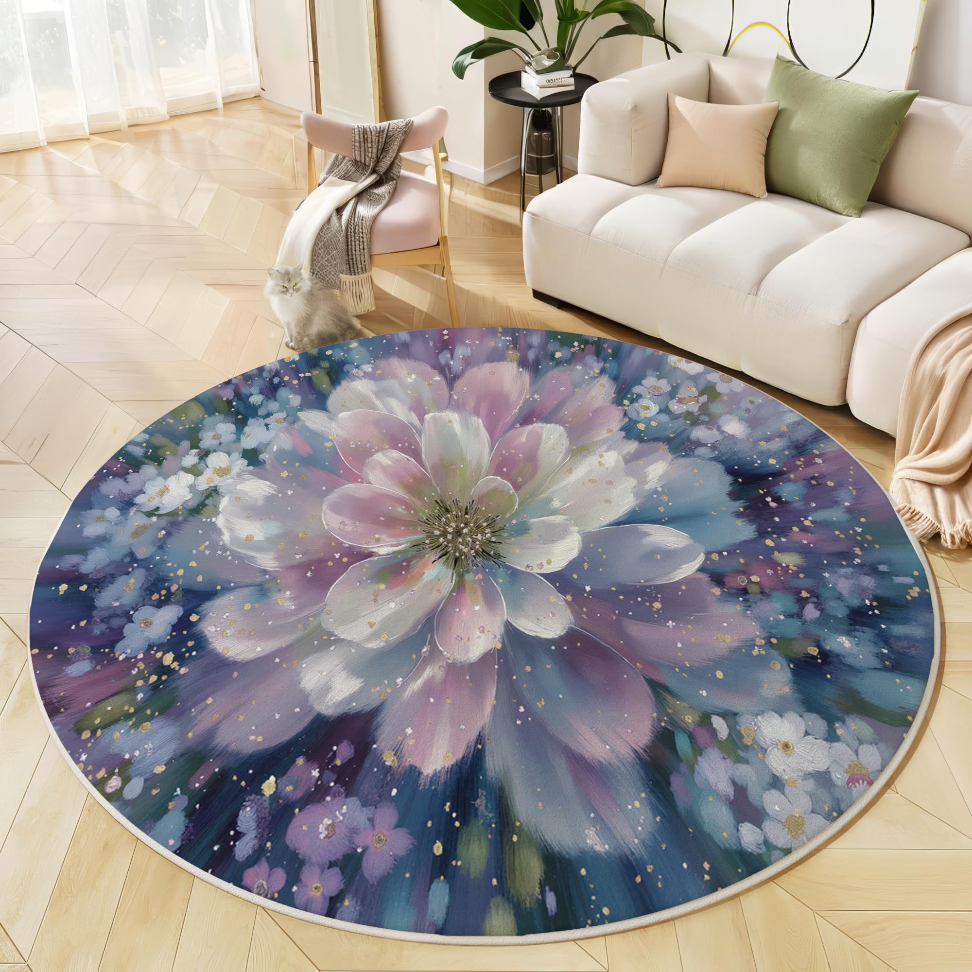 Tapis rond 200cm aux reflets dorés et finitions haut de gamme