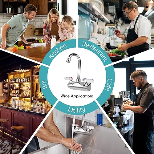 Miniatura 2 de Grifo de fregadero comercial central de 4 pulgadas, montaje en pared, grifo de fregadero de mano de cocina, entrada macho NPT de 12 pulgada,