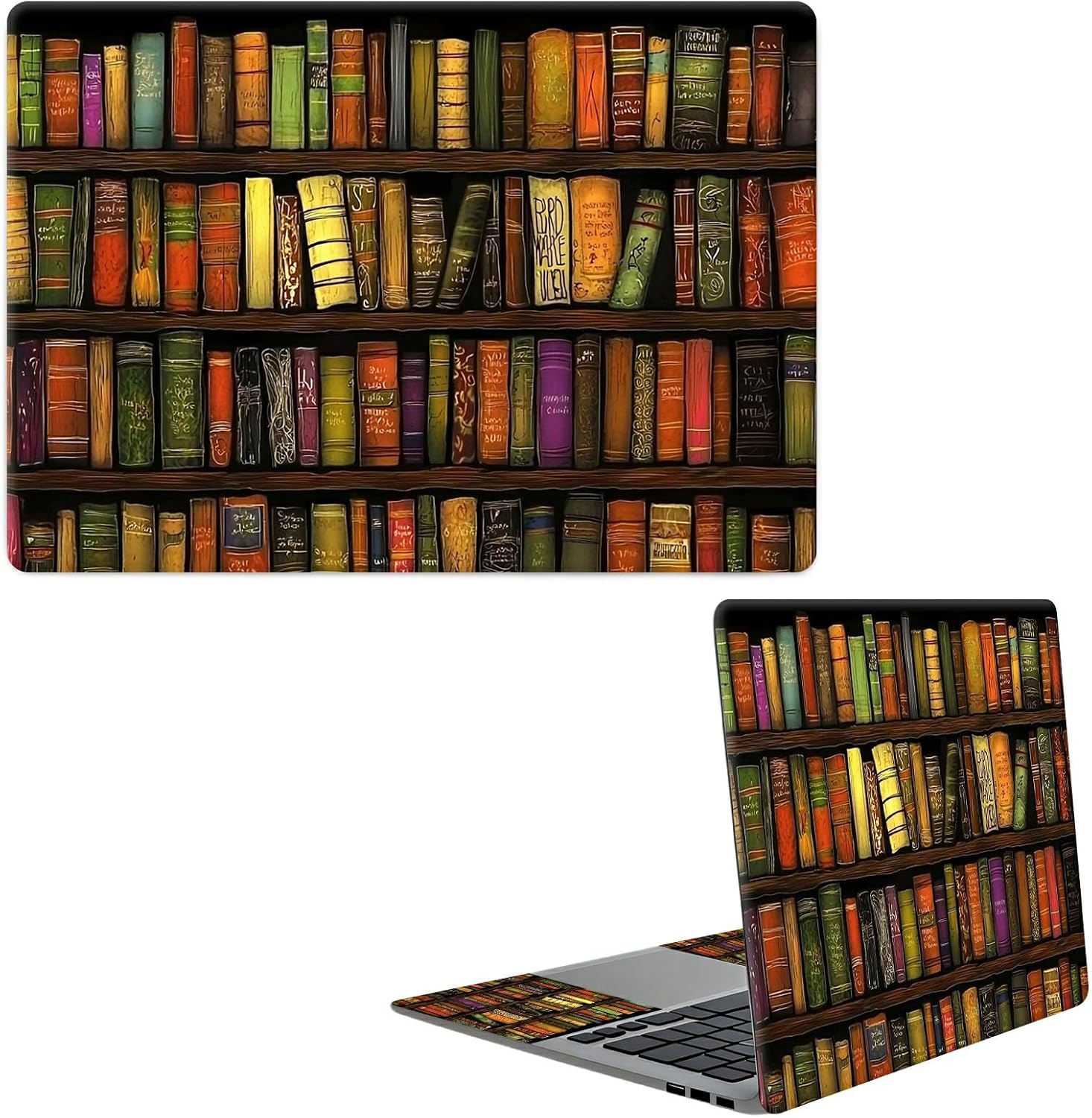 Laptop Skin Sticker Decal, Universal Protective Cover Fit 12 13 14 15.6 Inch Notebook, Reusable Water-Resistant Vinyl Decal w/ 2 Wrist Pads for Business Travel Office, Library Books Retro