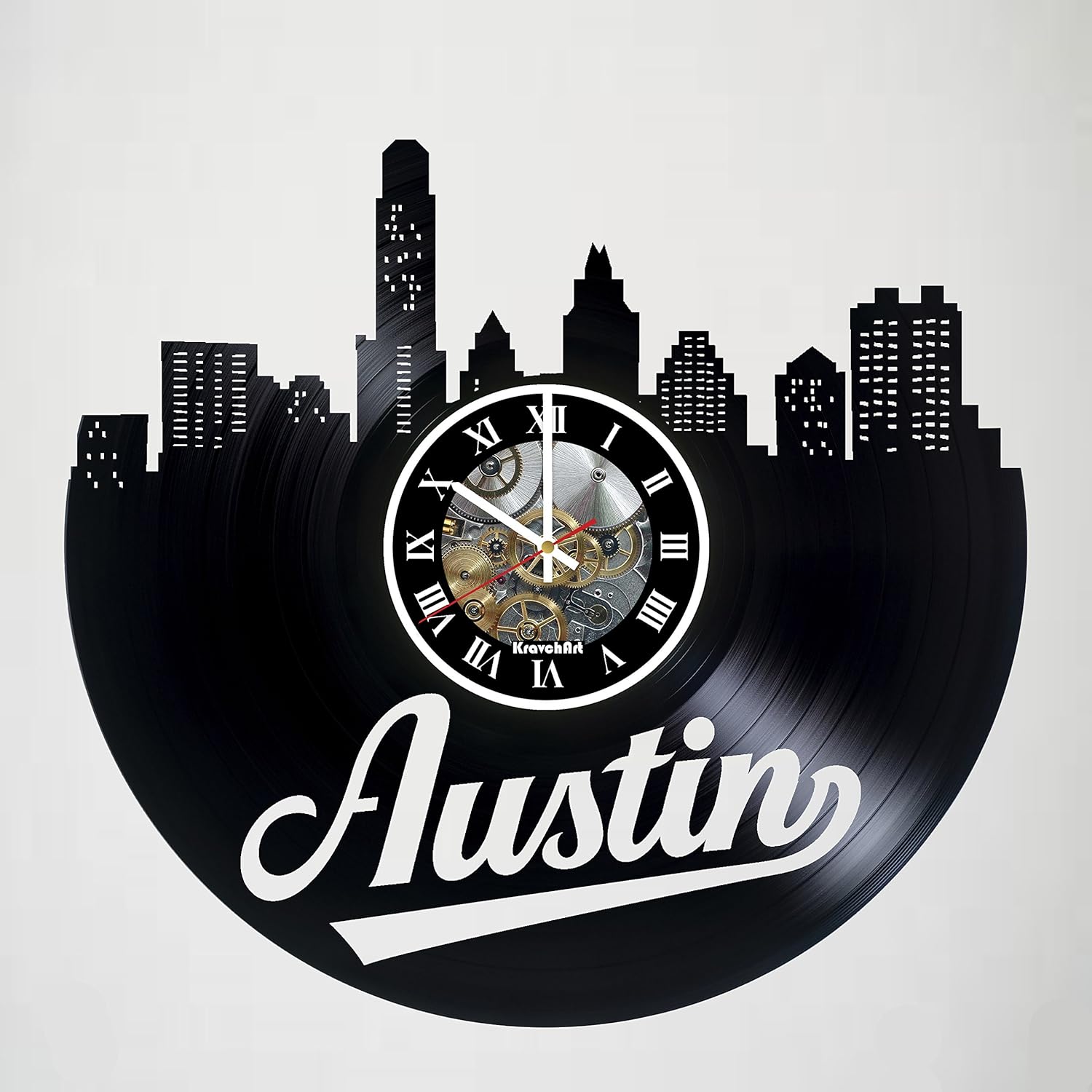 Austin - Texas - Skyline Vinyl Record Wall Clock - Artwork Gift idea for Birthday, Christmas, Women, Men, Friends, Girlfriend Boyfriend and Teens - Living Kids Room Nursery