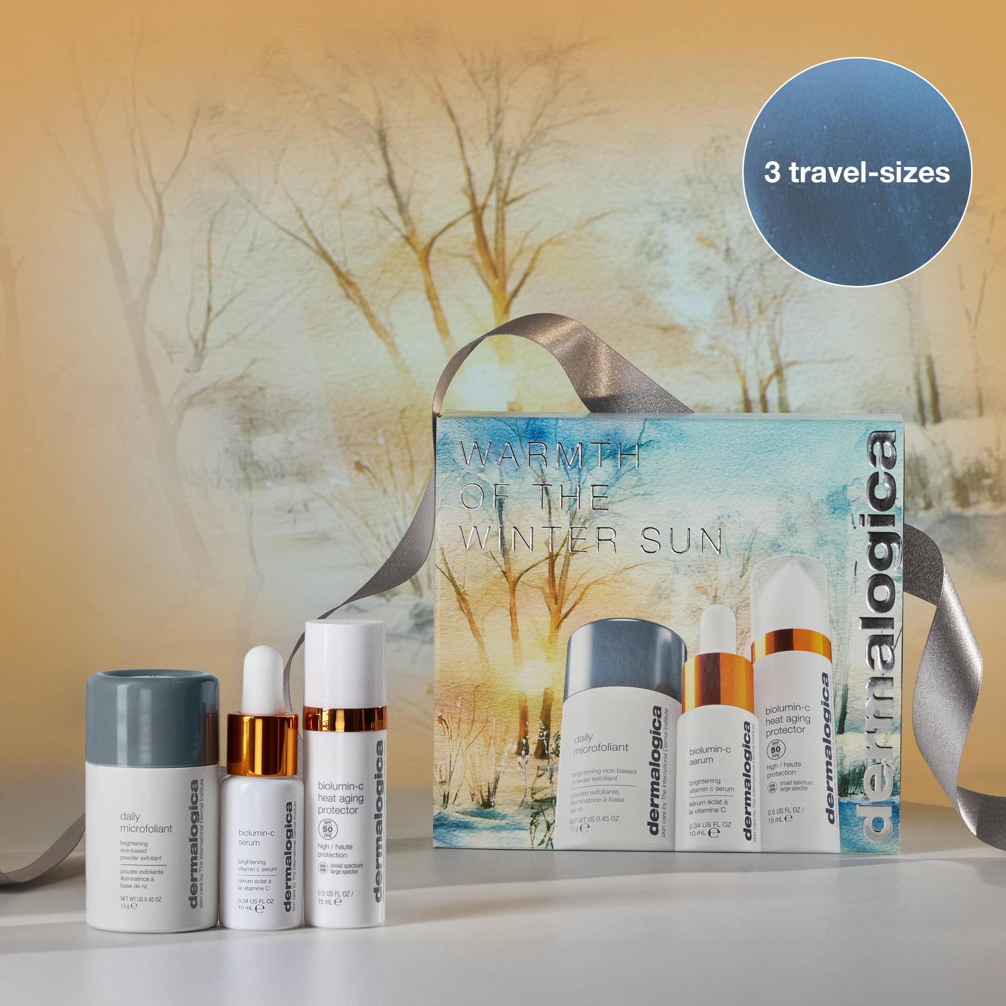 Dermalogica Warmth of the Winter Sun – Travel Sized Skin Care Set Includes Face Exfoliants, Facial Serum, and Moisturizer with SPF