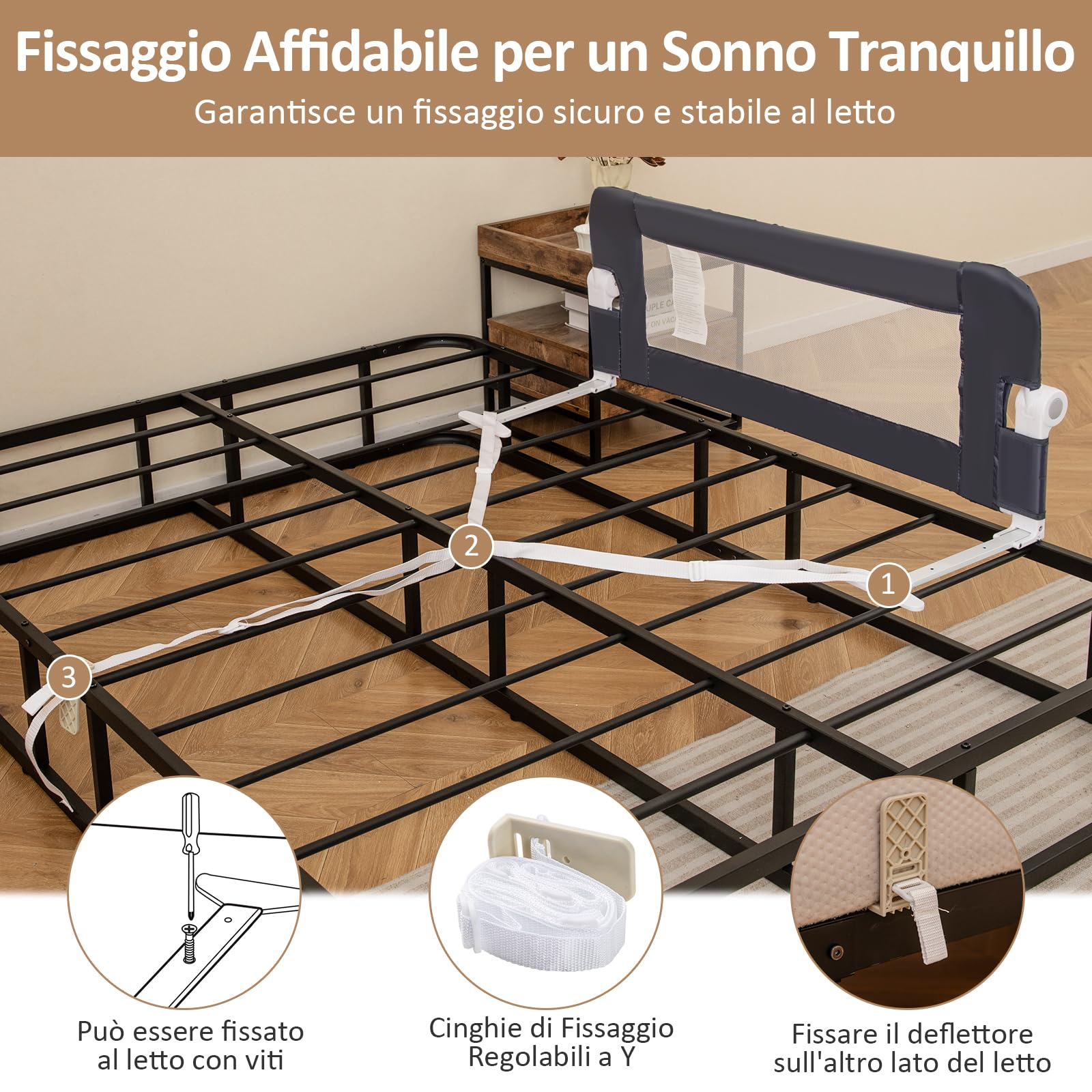 RELAX4LIFE Sponda Letto per Bambini 105/120/150cm, Barriera di Sicurezza, Traspirante e Pieghevole, Sbarra Letto per Letti Singoli e Matrimoniali (Grigio Scuro,105x38x43cm)