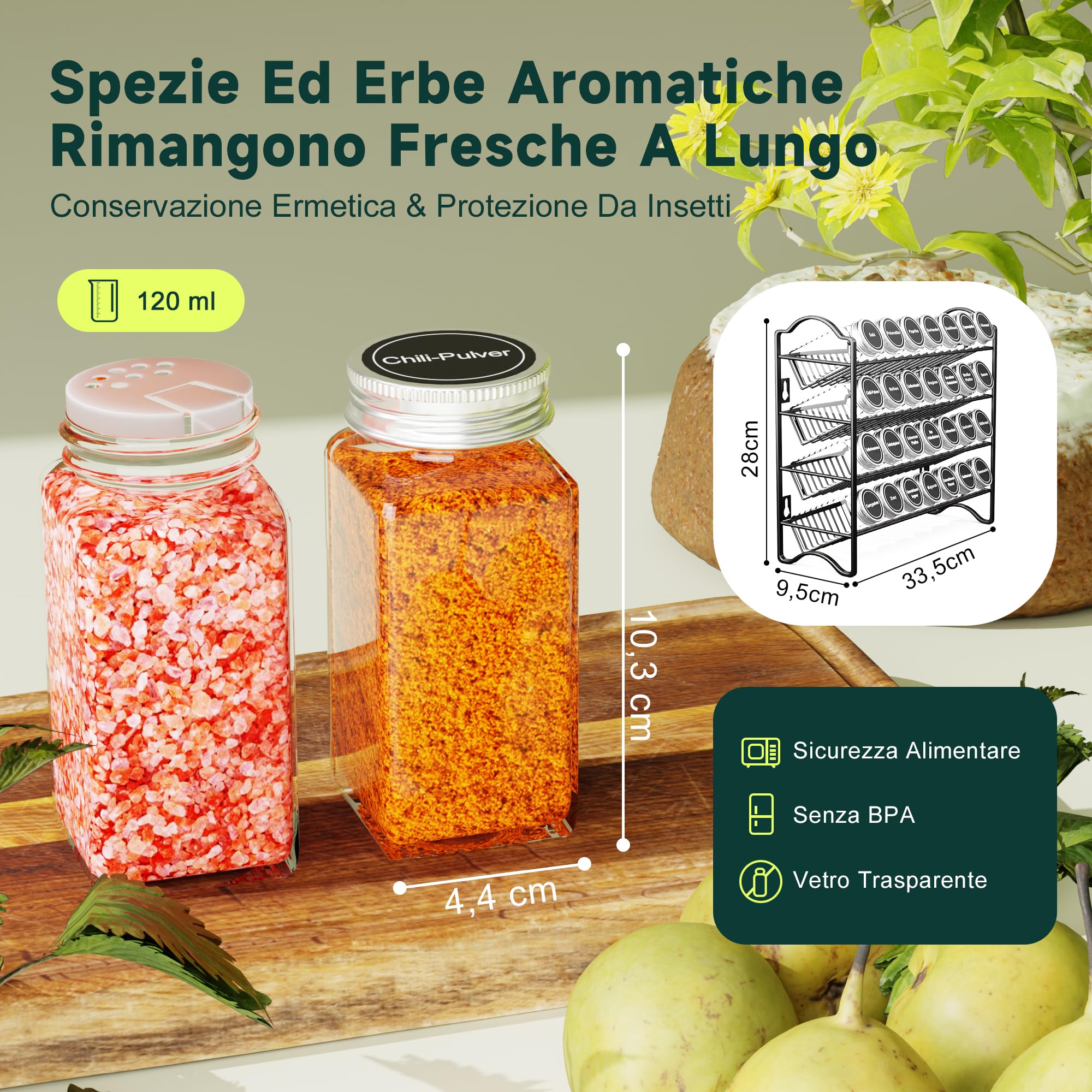 Set portaspezie con 28 barattoli per spezie e 120 etichette, organizer per spezie per cucina e armadio, portaspezie da parete o in piedi, completo sistema di conservazione delle spezie (nero)