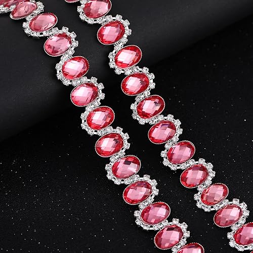 Miniatura 2 de Rytenz Borde de diamantes de imitación de 1 yarda, aplique de cadena de cierre de cristal rosa para decoración de bricolaje, manualidades, boda,