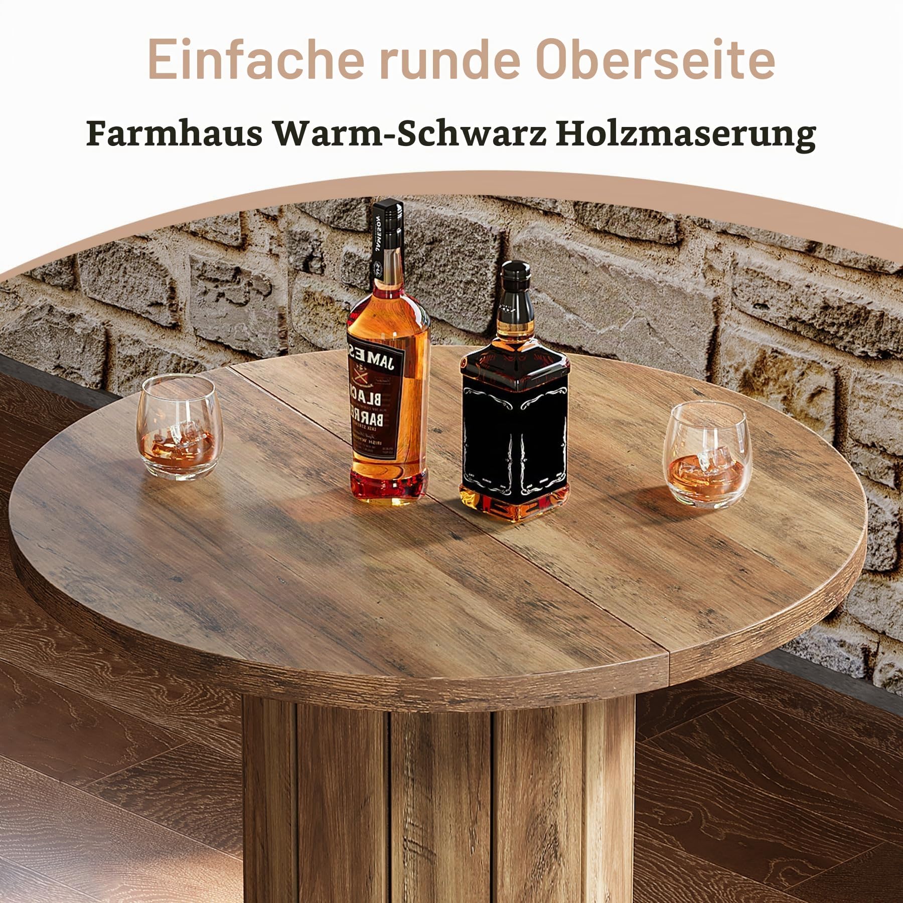 Tribesigns Runder Stehtisch, 100 cm hoch, Holz-Bistro-Kneipentisch mit Fußstütze aus Metallring für Esszimmer, Kaffee, Cocktail, Braun (nur Tisch)
