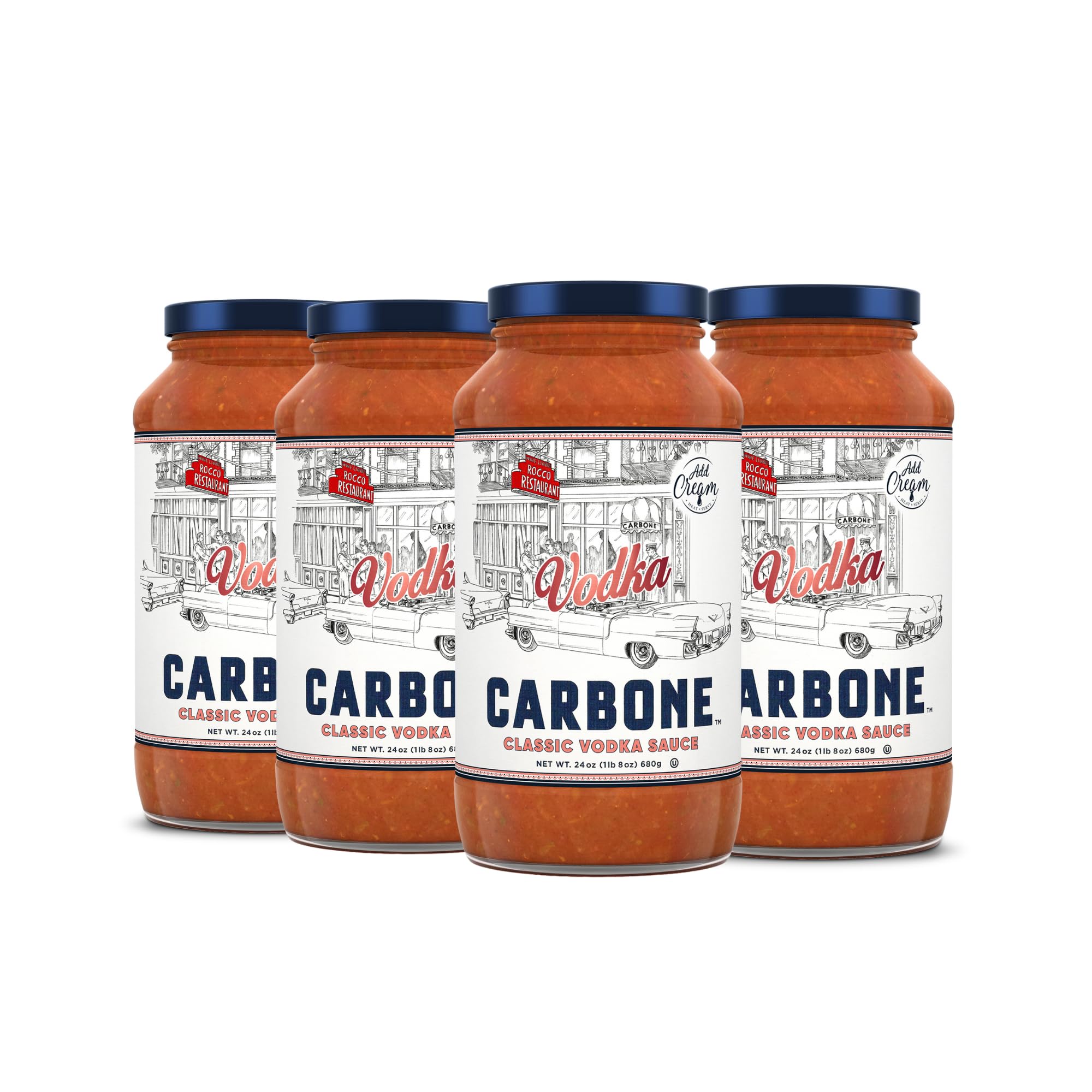 CarboneClassic Vodka Pasta Sauce | World Famous Signature Recipe | Slow-Cooked with 100% Italian Tomatoes | Vegetarian, Gluten Free, Low Carb, Keto Pasta Sauce, 24 Fl Oz (Pack of 4)